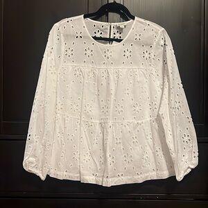 NWT J Crew Eyelet tiered popover top